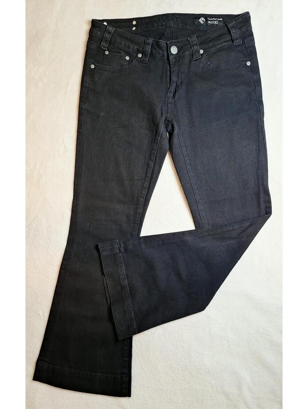 Rock & Roll Cowgirl Black Trouser Jeans 30x32 Mid Rise Western Wide Leg W8-9640